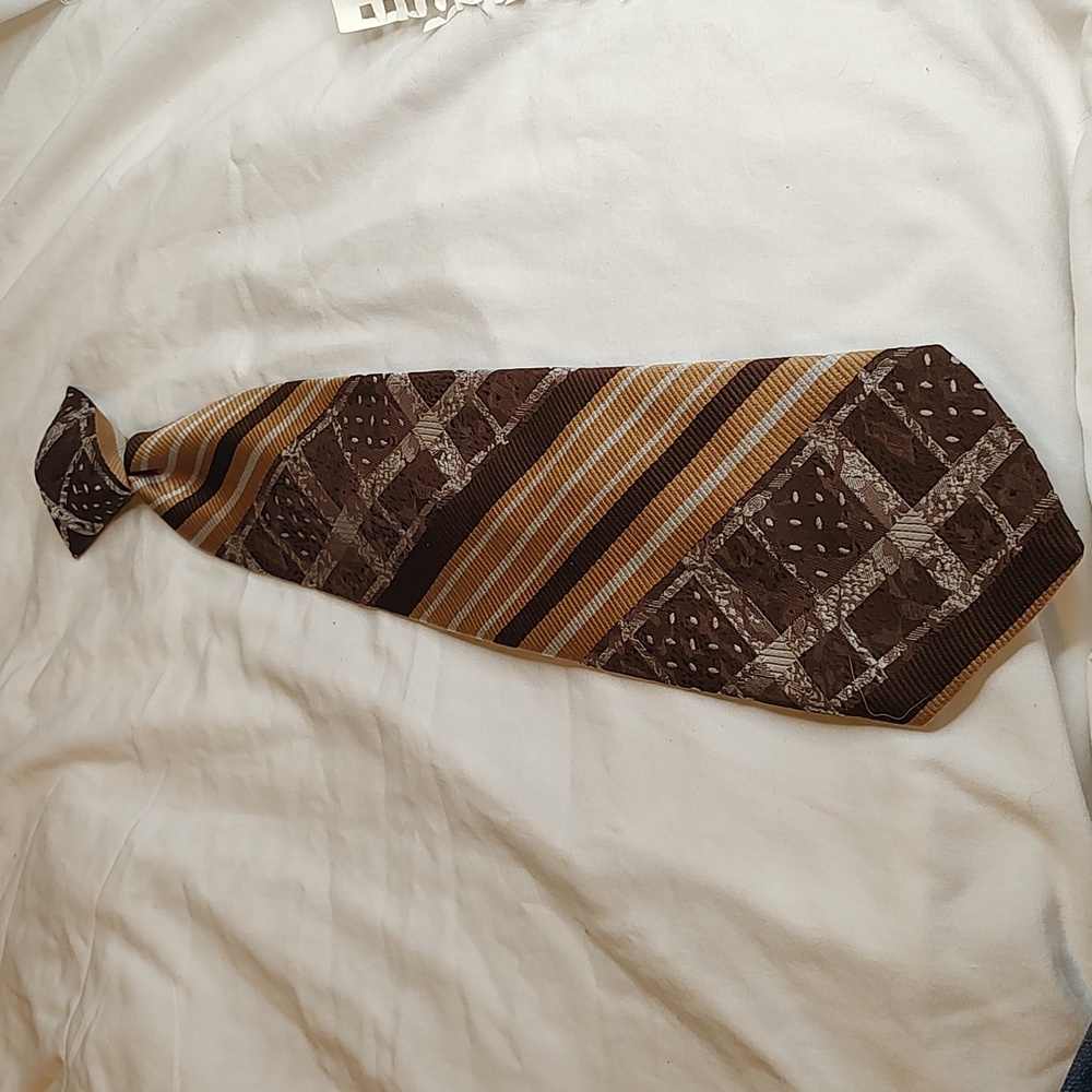 Sears men's store snapper clip on tie brown stripes
